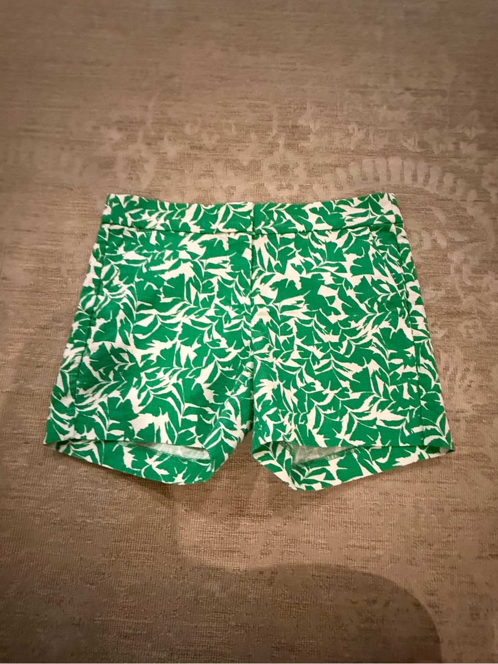 J. Crew Green and White Leaf-Print Shorts